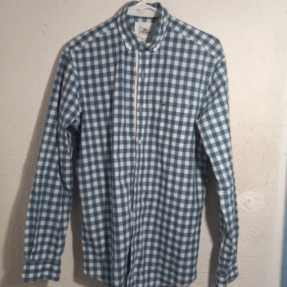 Lacoste Men's Teal Blue & White Checkered Button Down Shirt / M - Picture 5 of 9